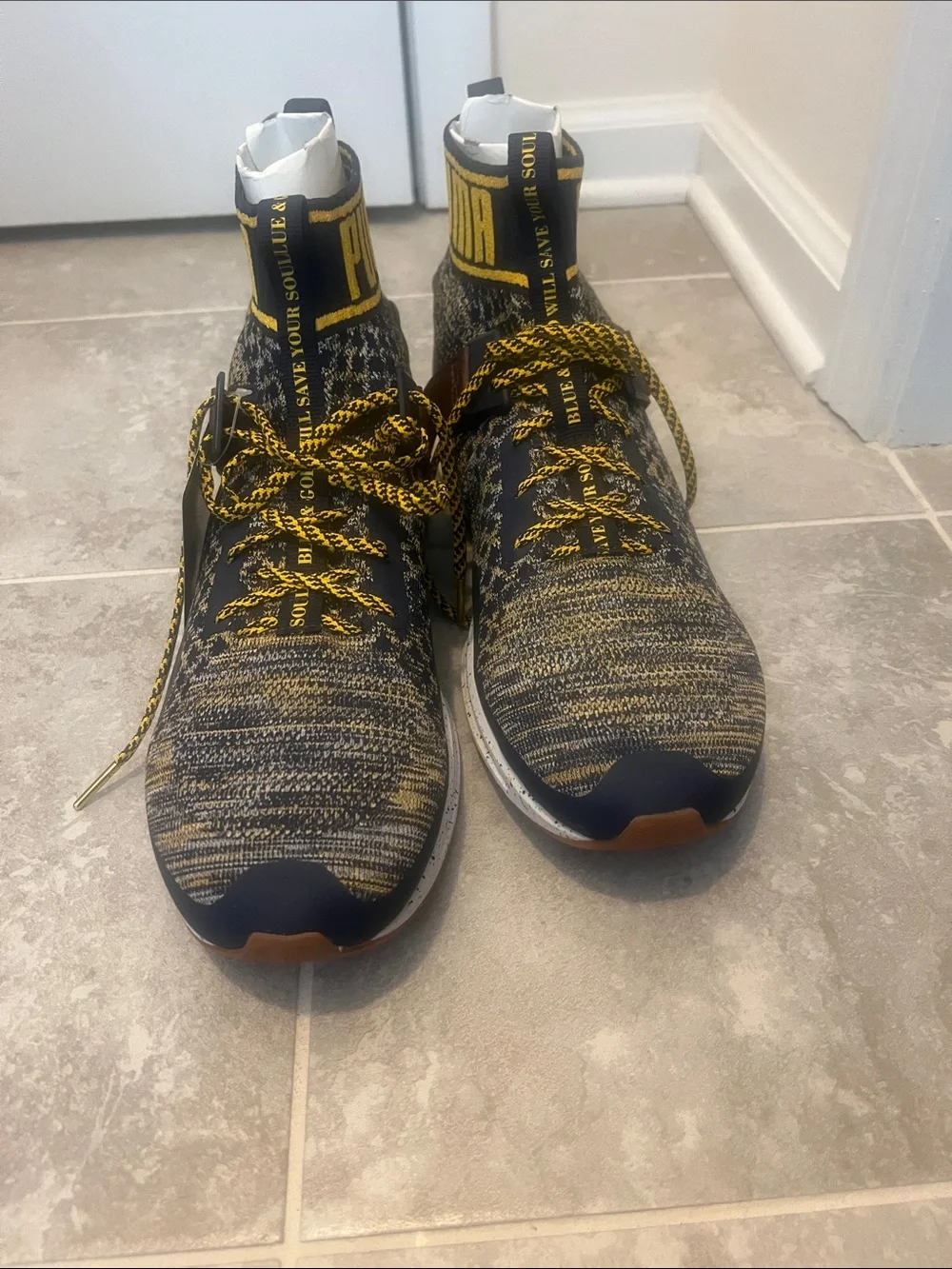 Puma Evoknit High-Top Sneakers in Black, Yellow and Brown